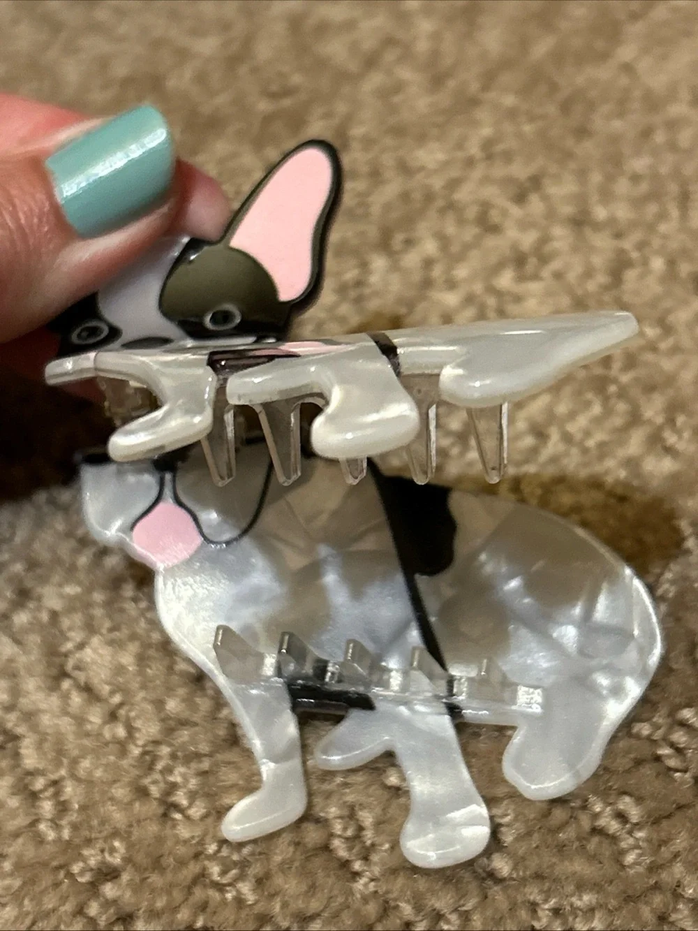 FRENCH BULLDOG Pink Linen Stay Paws-sitive Hair Claw Clip Clawclip Adorable Pup!